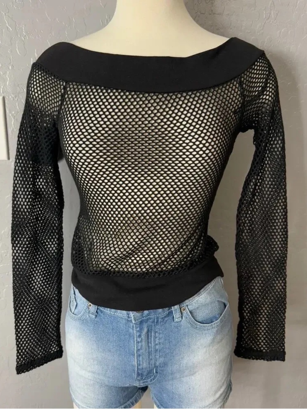Off-Shoulder Black Fishnet Women's Sweater